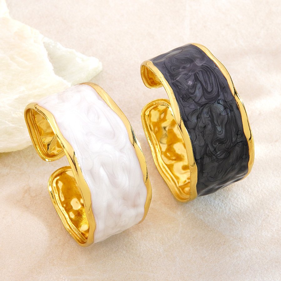 18K Gold Plated White Enamel Open Cuff Bracelet
