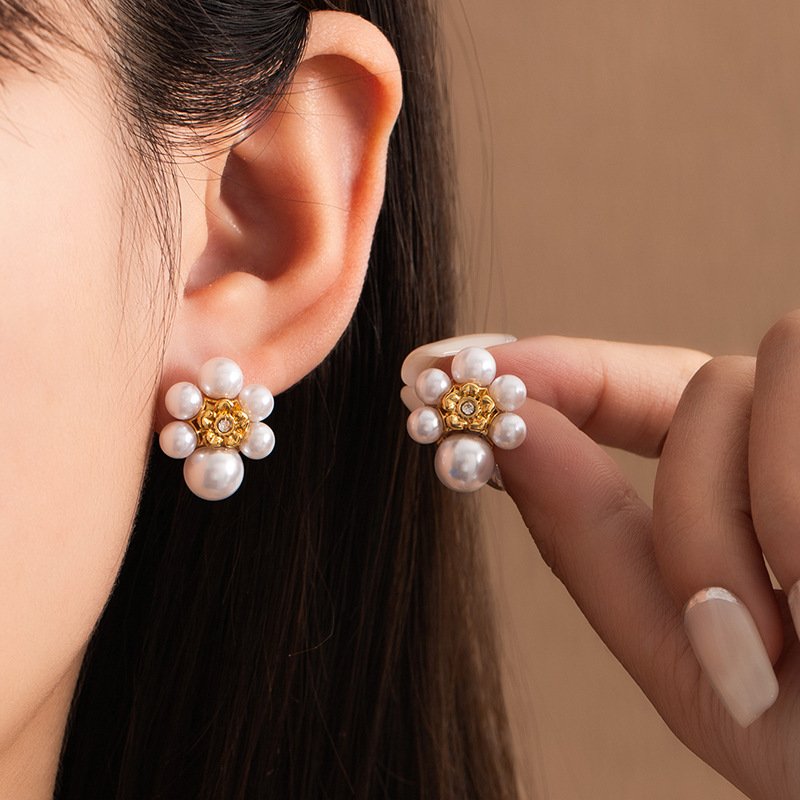 18K Gold Plated Hammered Pearl Drop Earrings