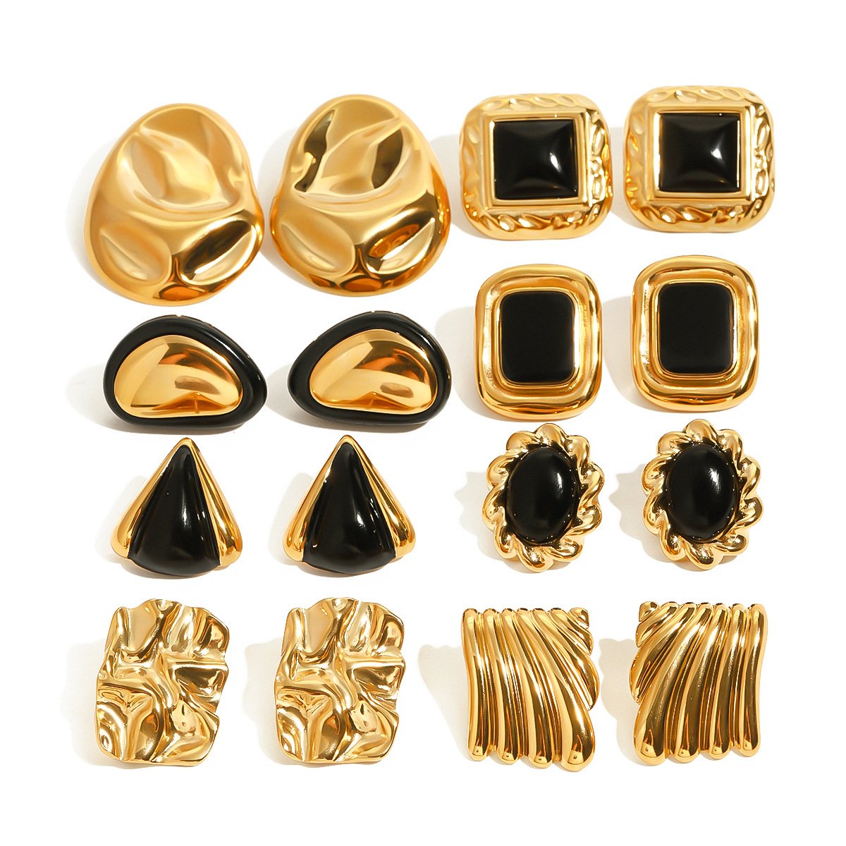Vintage Black & Gold Plated Statement Earrings