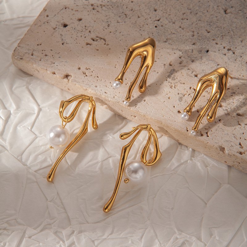 18K Gold Plated Hammered Pearl Drop Earrings