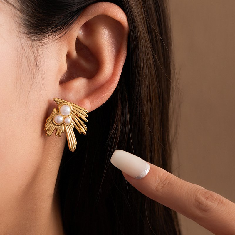 18K Gold Plated Hammered Pearl Drop Earrings