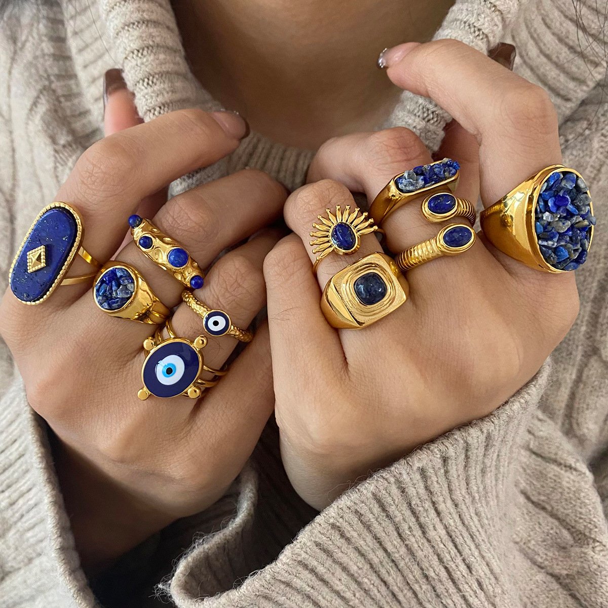 Bohemian Blue Stone Statement Rings for Women