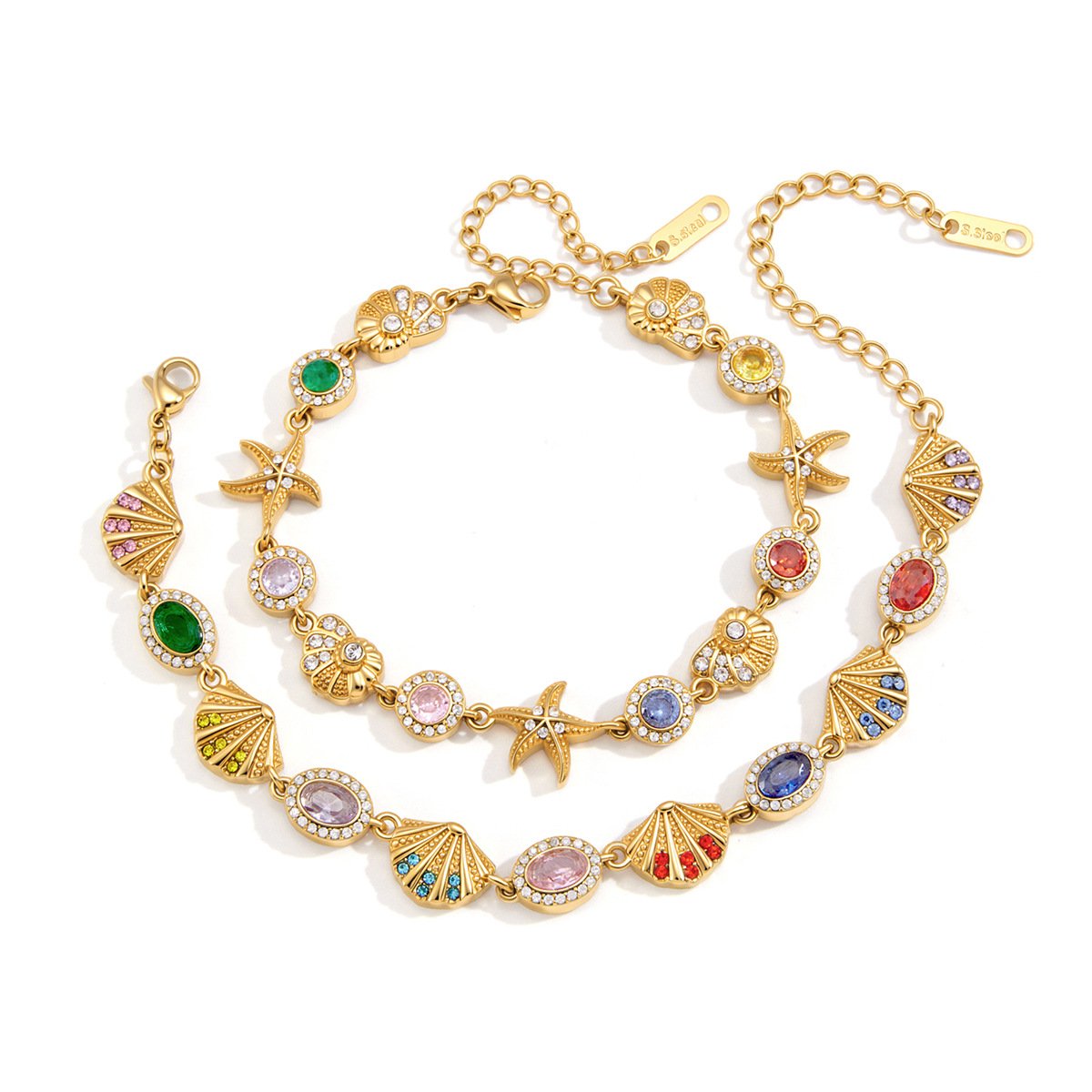 Colorful Gemstone Shell Bracelet