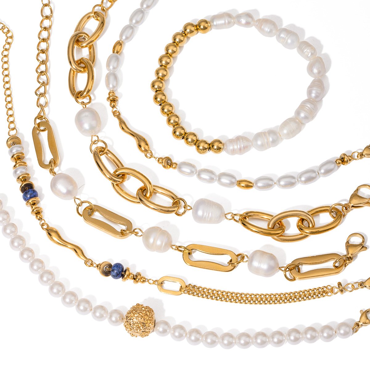 Gold Stainless Steel Freshwater Pearl Bracelet – Elegant Adjustable Chain Bracelet for Women