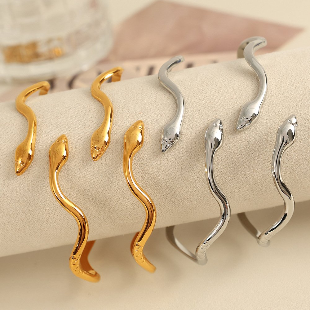 Gold Snake Open Cuff Bracelet for Women