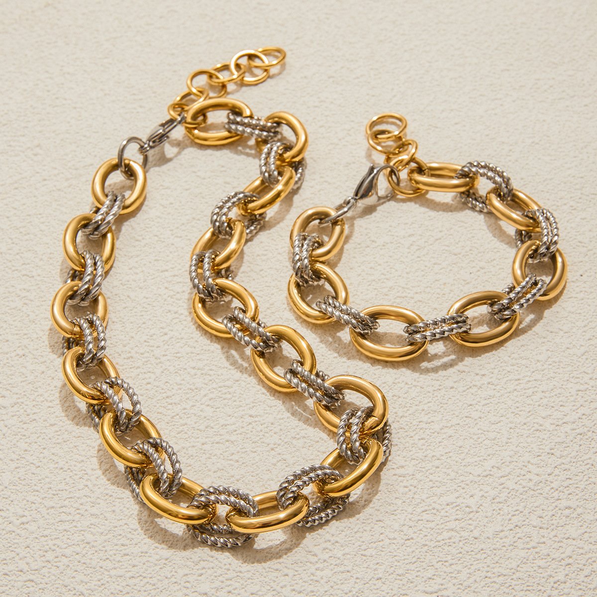 Two tone gold silver stainless steel chain bracelet luxury fashion jewelry