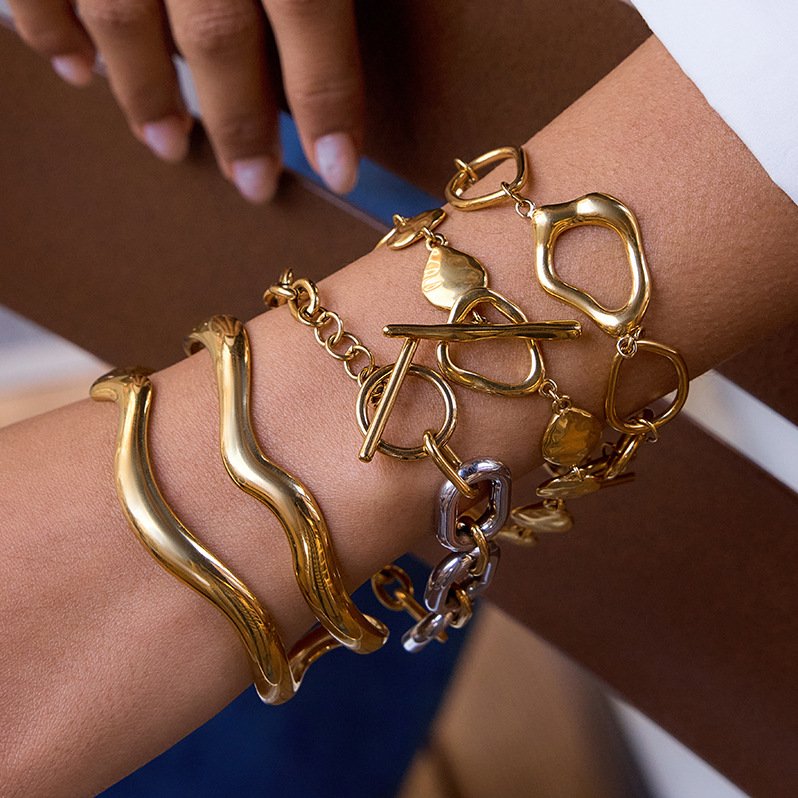 gold stainless steel toggle bracelet waterproof jewelry