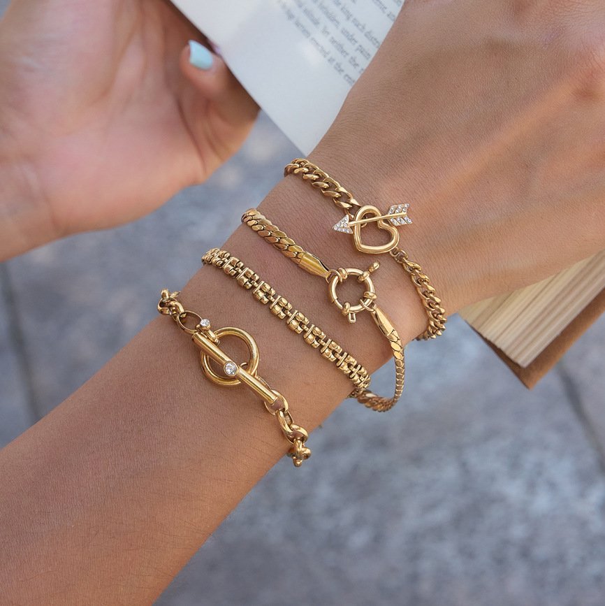 Gold Plated Stainless Steel Layered Bracelet Set for Women