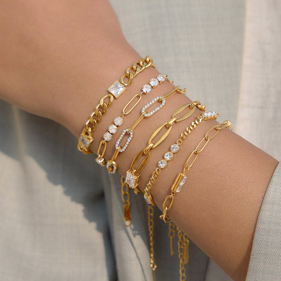 Gold Stainless Steel Crystal Bracelet