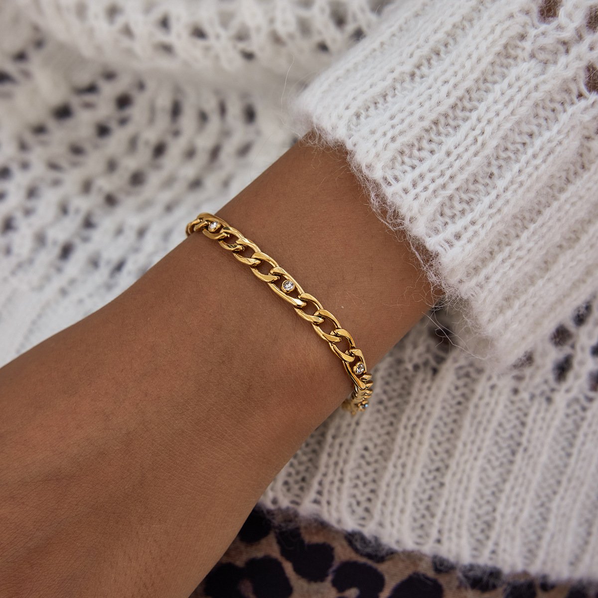 18k gold plated stainless steel cubic zirconia bracelet women waterproof jewelry