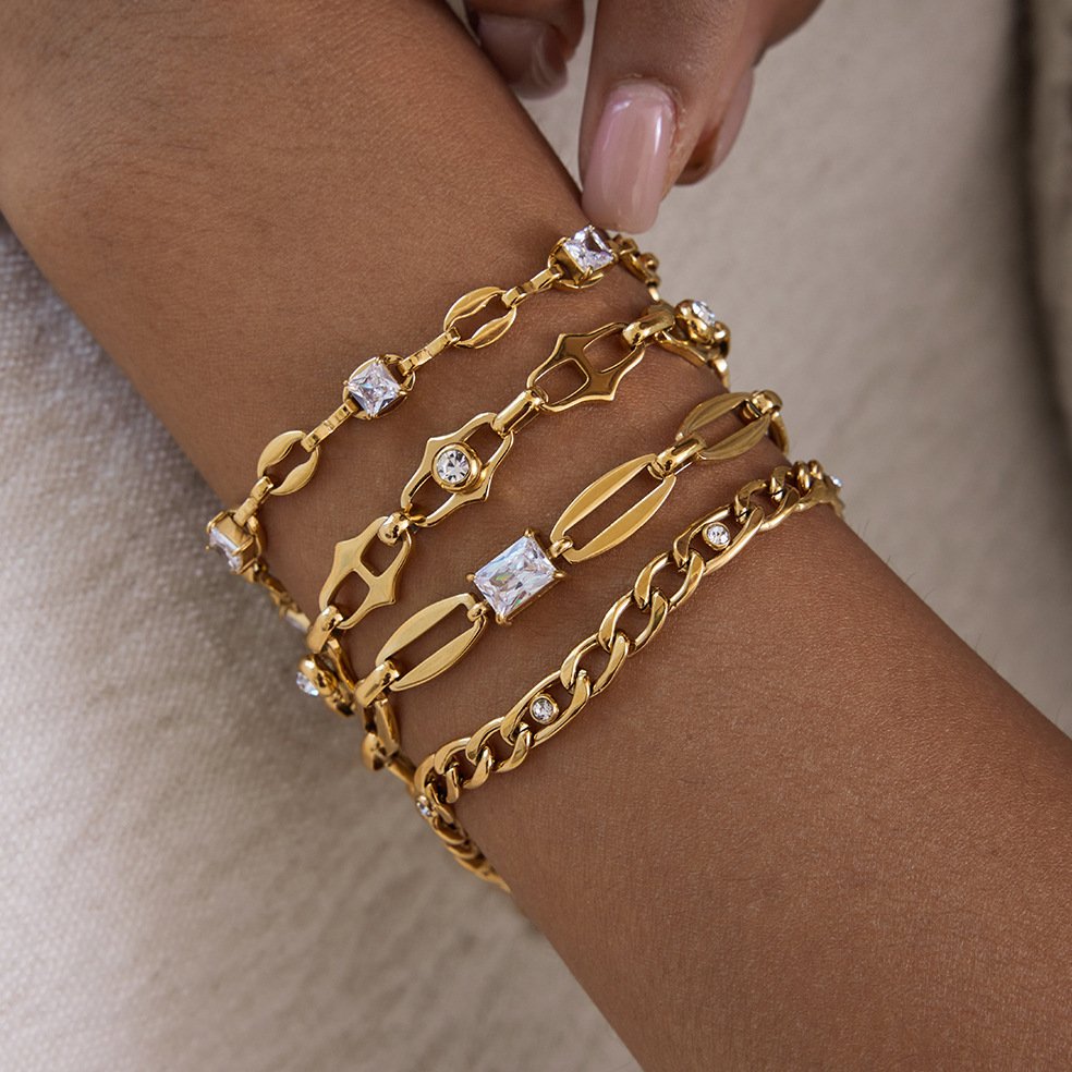18k gold plated stainless steel cubic zirconia bracelet women waterproof jewelry