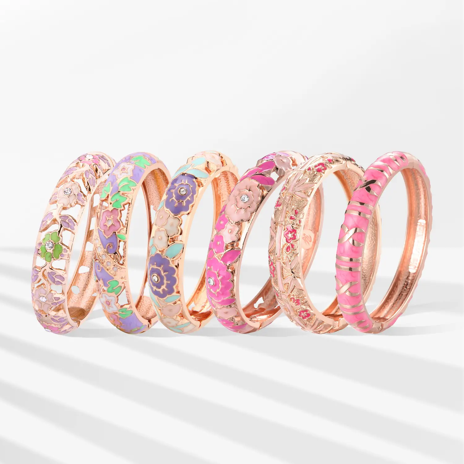 Rose Gold Enamel Floral Bangle Bracelet