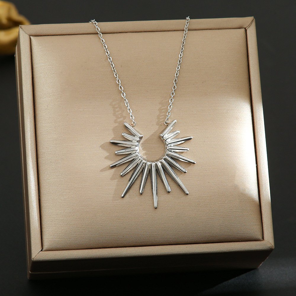 Gold Sunburst Pendant Necklace, 18K Gold Plated Half Sun Ray Statement Necklace For Women