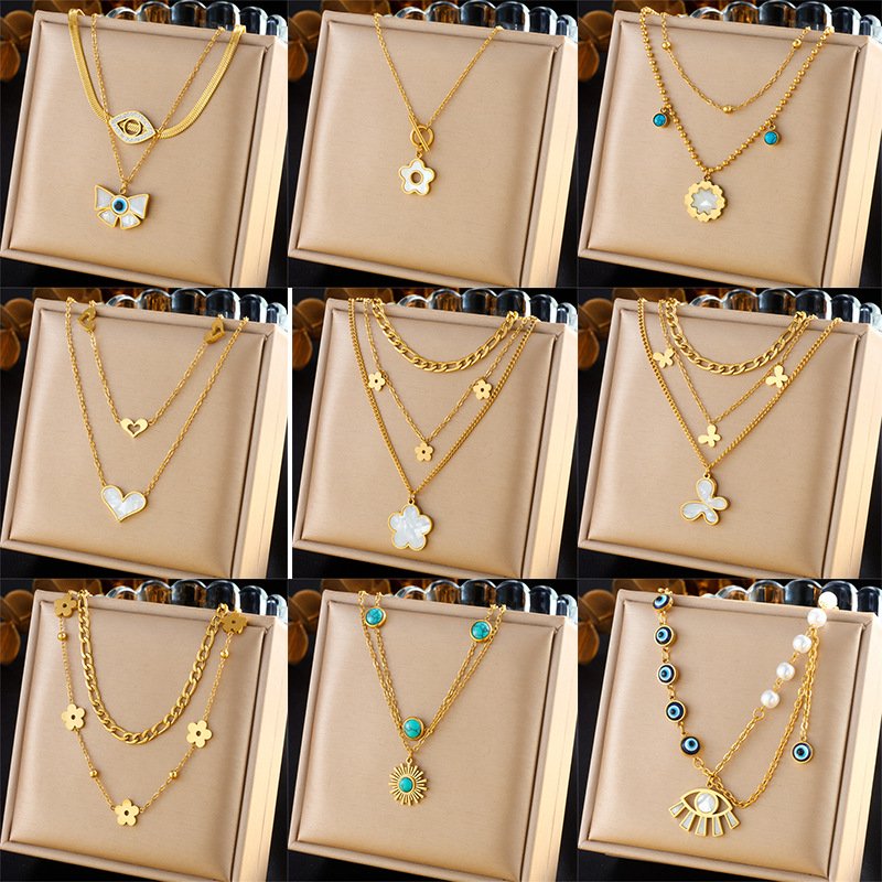 Heart Layered Necklace Wholesale – Gold Double Heart Pendant Jewelry