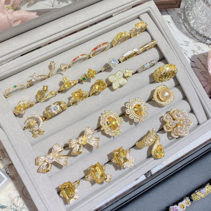 Gold Tone Large Pearl Flower Ring, Crystal Paved Floral Statement Cocktail Ring For Women Luxury Rhinestone Pearl Jewelry