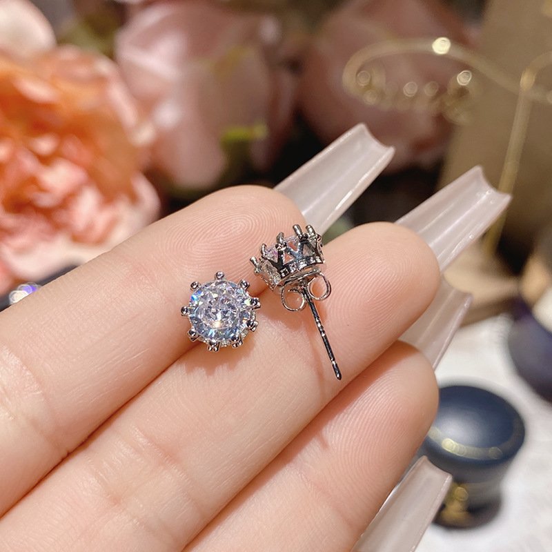 Double C Water Drop Zircon Stud Earrings Silver Tone