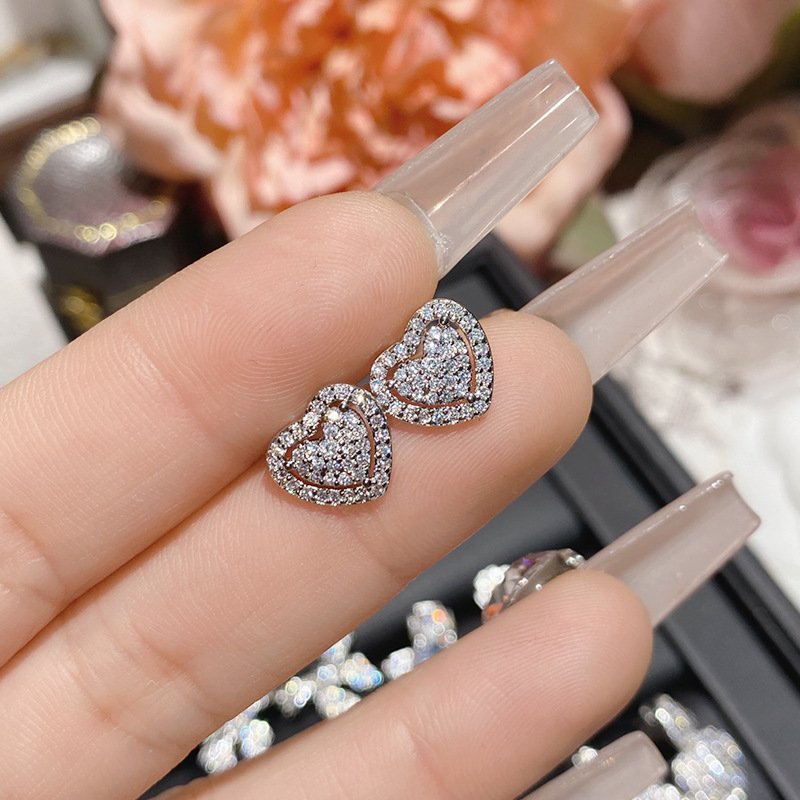 Double C Water Drop Zircon Stud Earrings Silver Tone