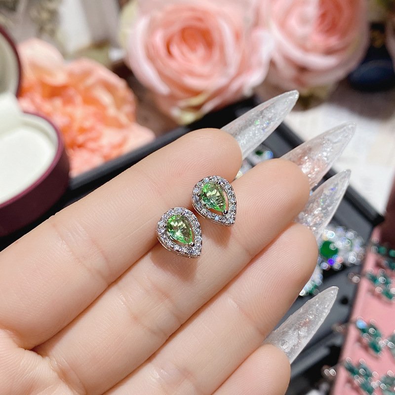 Long Cascading Leaf Emerald Green Cubic Zirconia Dangle Earrings