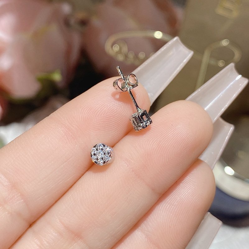 Double C Water Drop Zircon Stud Earrings Silver Tone