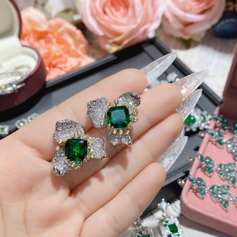 Luxury Green Stone Statement Dangling Earrings For Wedding Women