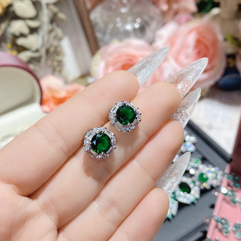Luxury Green Stone Statement Dangling Earrings For Wedding Women