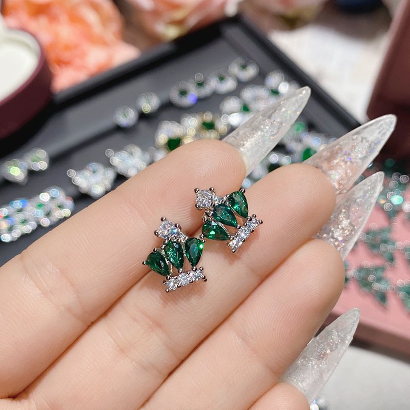 Luxury Green Stone Statement Dangling Earrings For Wedding Women