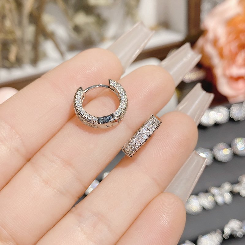 Double C Water Drop Zircon Stud Earrings Silver Tone