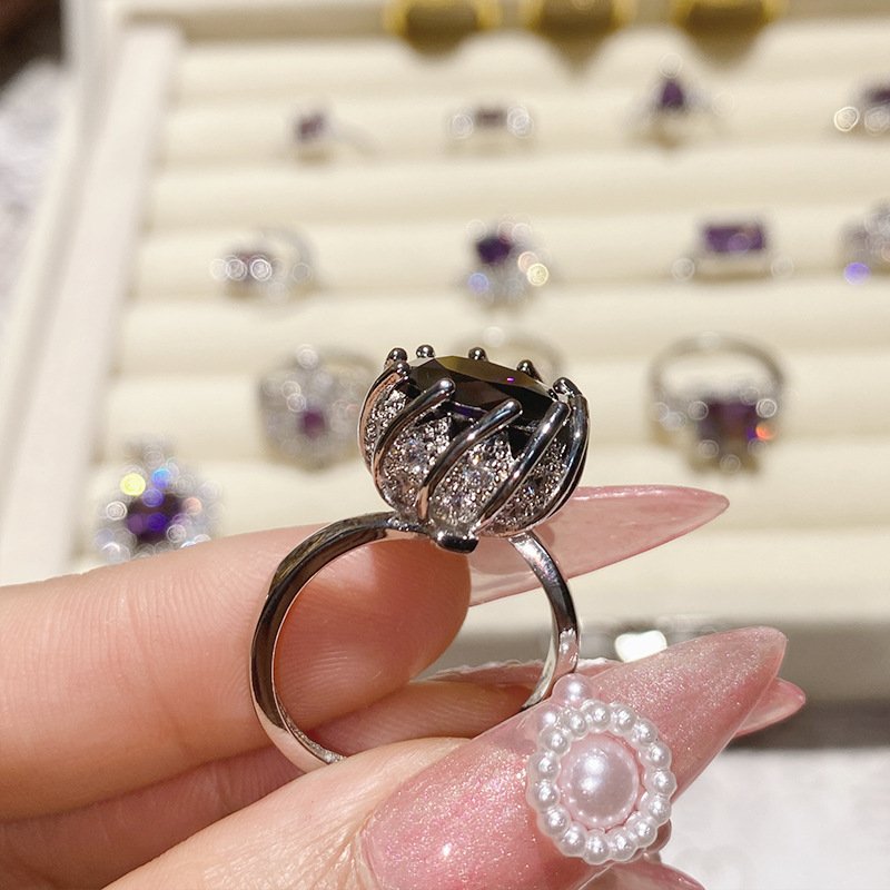 Silver Tone Full Paved Crystal Wing Open Ring Angel Wing Cubic Zirconia Adjustable Statement Cocktail Ring For Women