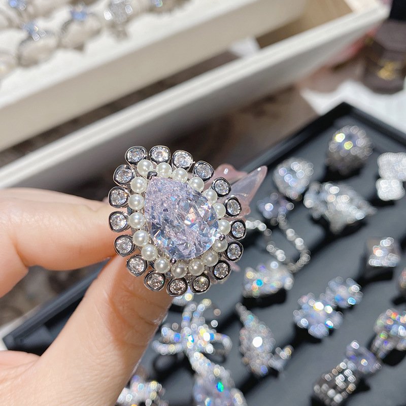 Hollow Silver Butterfly Zircon Ring, Sparkling Cubic Zirconia Statement Ring For Women