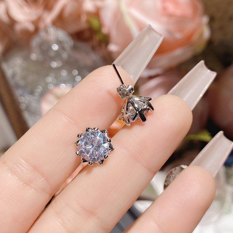 Double C Water Drop Zircon Stud Earrings Silver Tone
