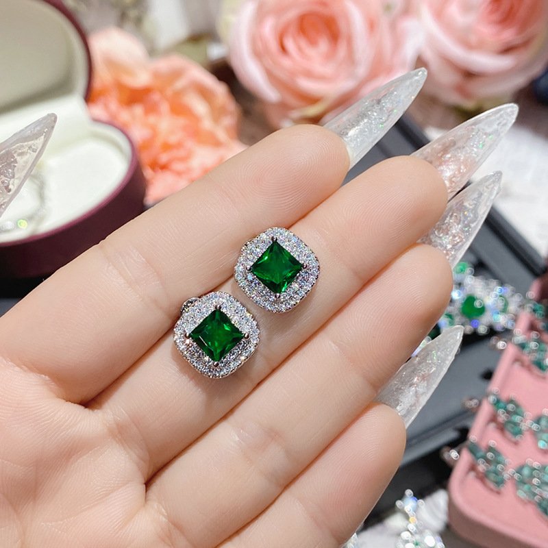 Long Cascading Leaf Emerald Green Cubic Zirconia Dangle Earrings