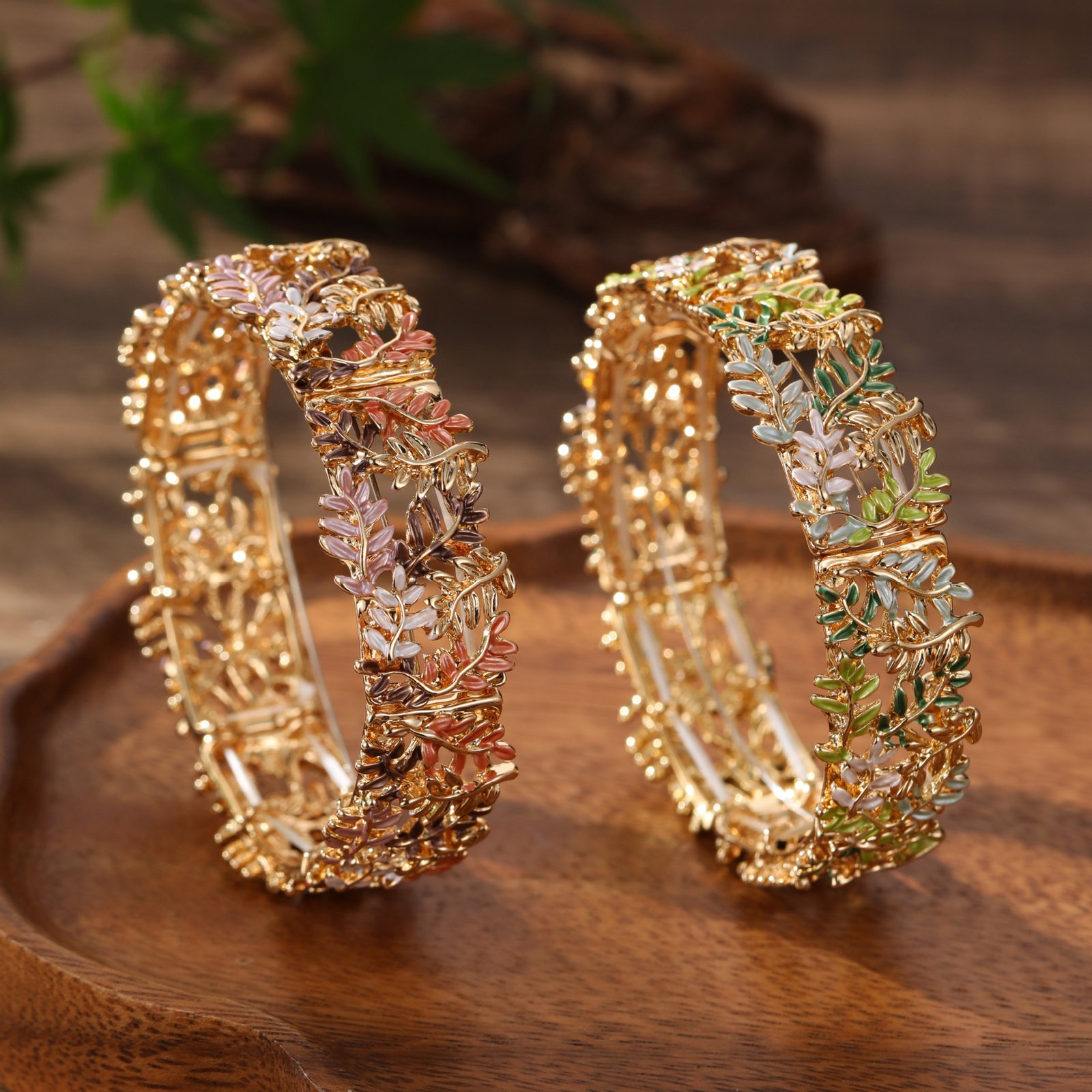 Gold Floral Leaf Statement Bracelet