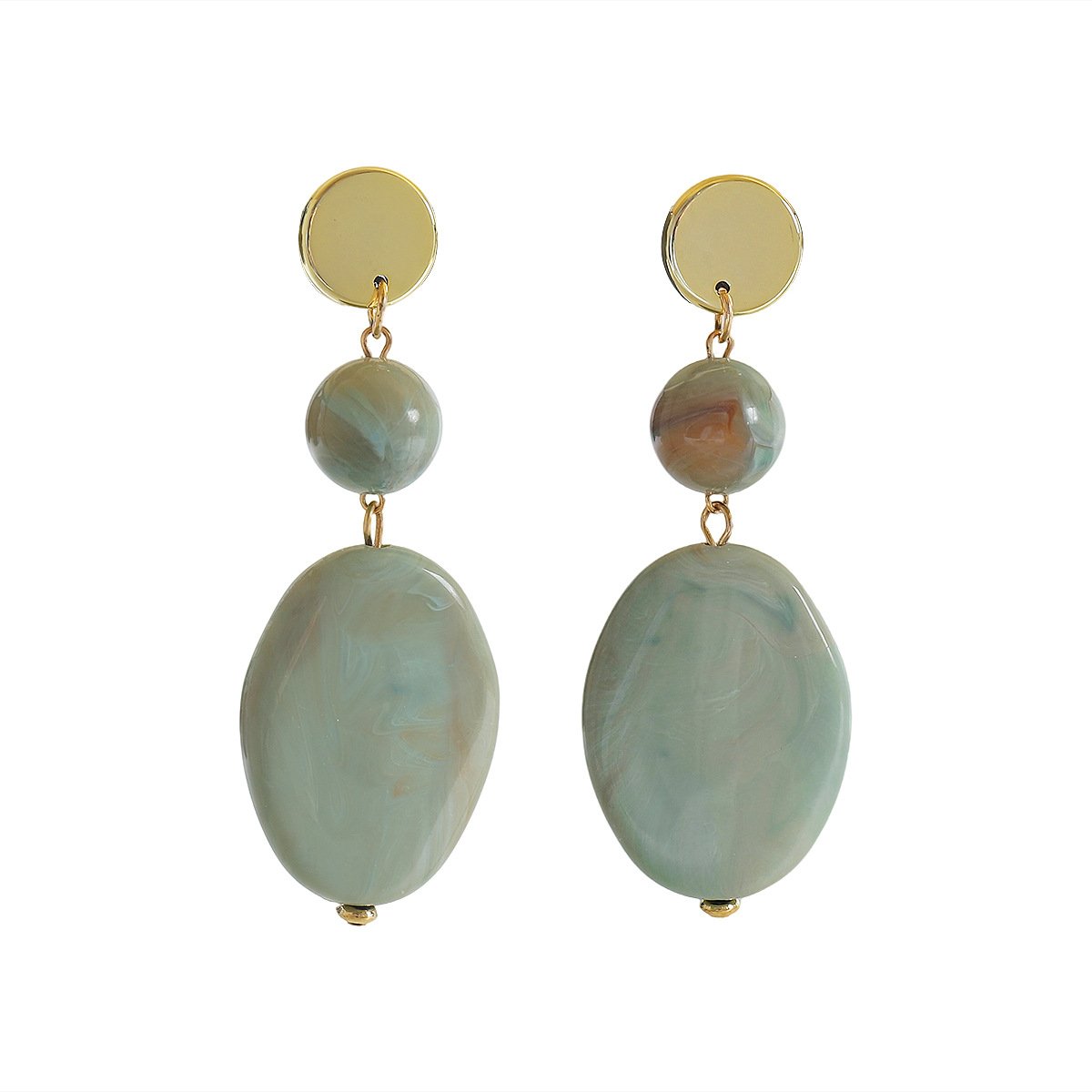 Brown Marble Swirl Resin Drop Earrings 18K Gold Plated Stacked Statement Earrings White Background