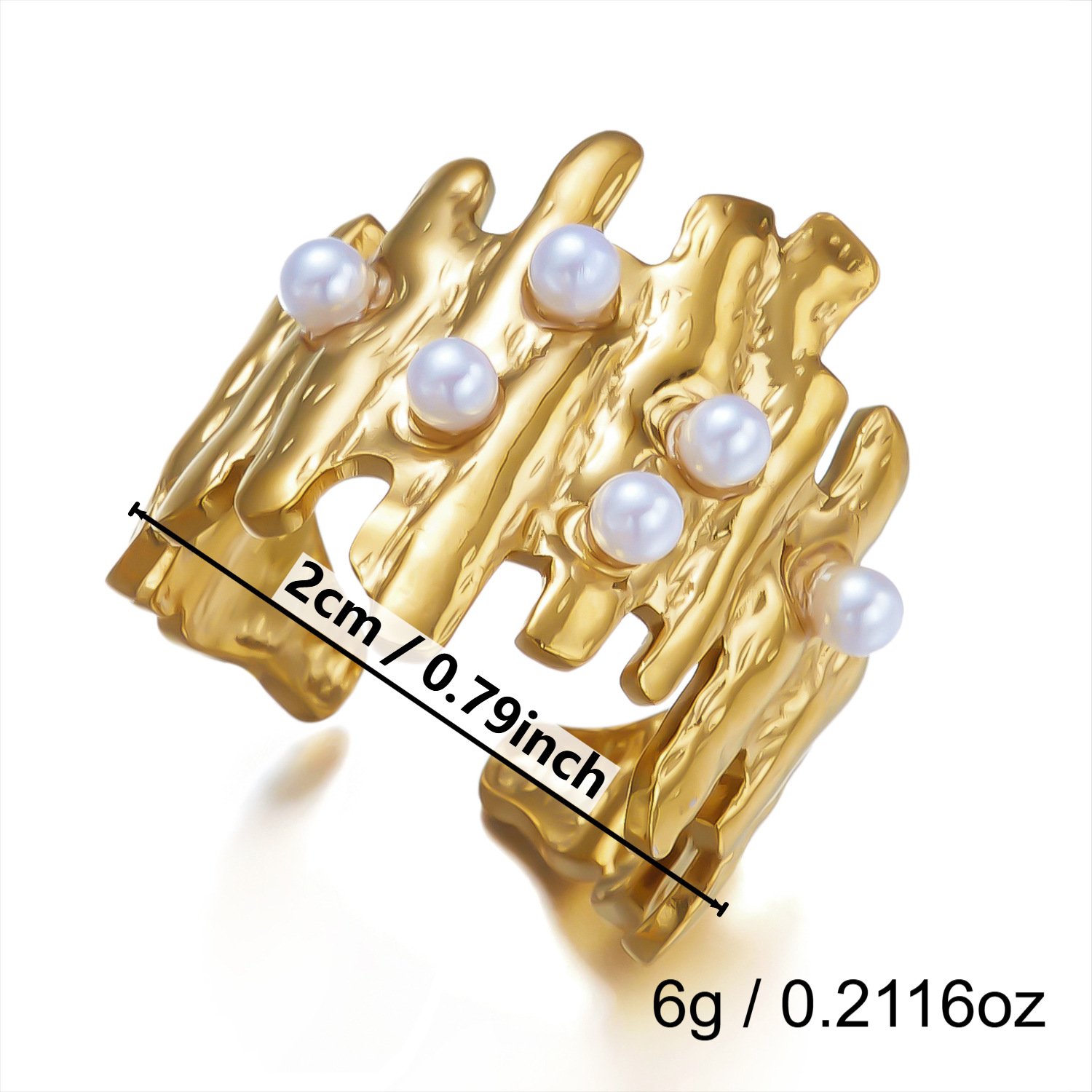 White Enamel Five Petal Flower Open Ring 18K Gold Plated Stainless Steel Statement Ring White Background